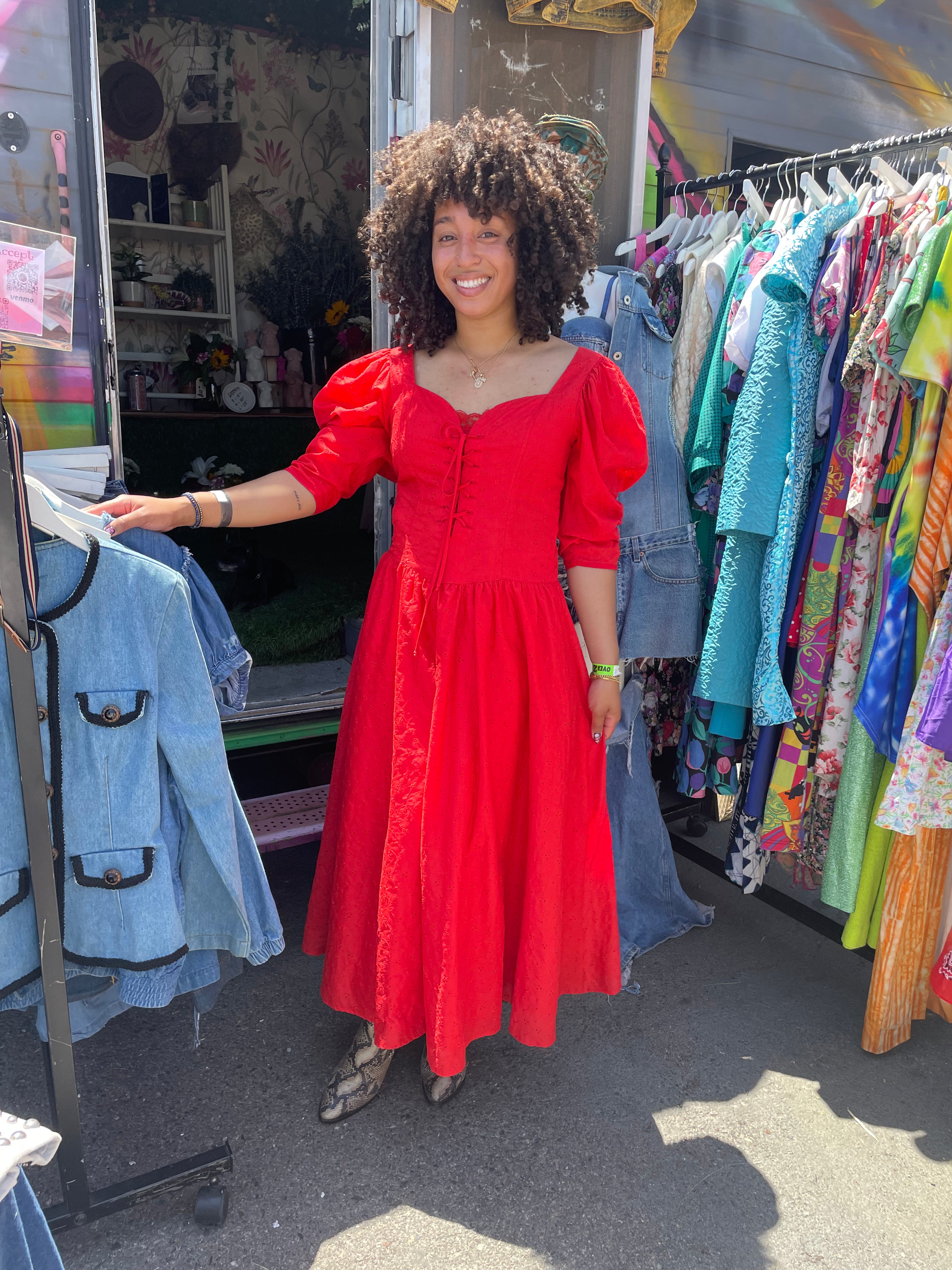 RED MILK MAID DRESS